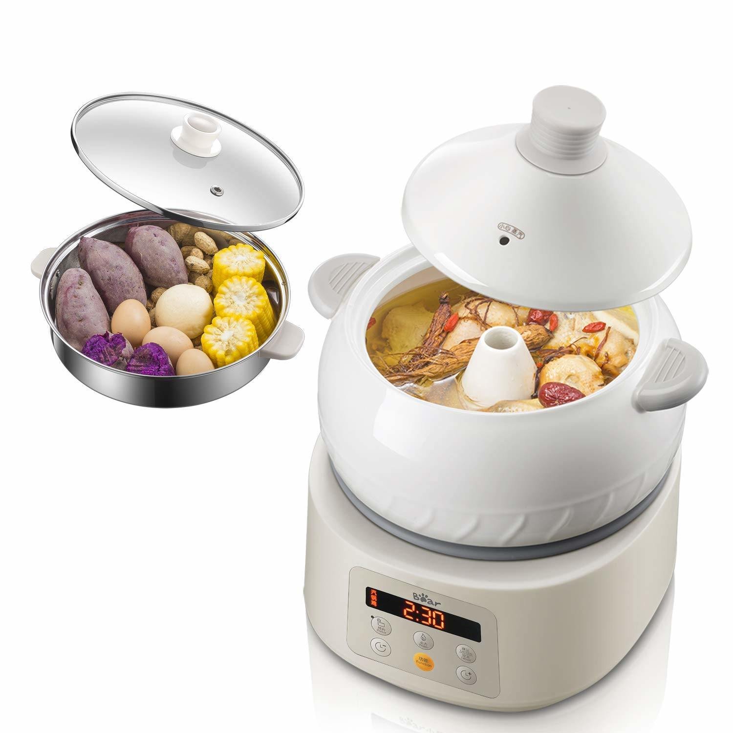Bear Multi-function Electric Steam Cooker, Yunnan Steam Chicken Soup Steamer Ceramics, DQG-A30C1 New Natural Ceramics Cooking Method, 3L Bear Multi-function Electric Steam Cooker, Yunnan Steam Chicken Soup Steamer Ceramics, DQG-A30C1 New Natural Ceramics Cooking Method, 3L