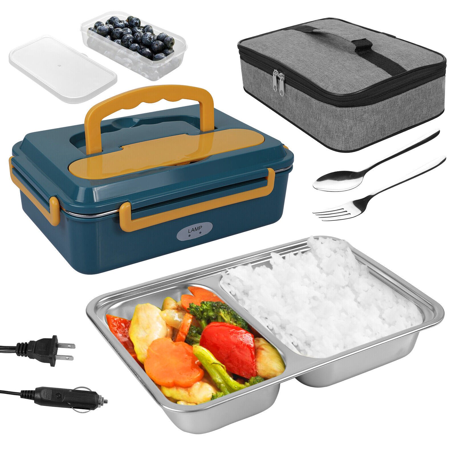 Portable Electric Lunch Box W/ Bag Upgrade Food Heater 3 in 1 Power Supply 12/24/110V Portable Electric Lunch Box W/ Bag Upgrade Food Heater 3 in 1 Power Supply 12/24/110V